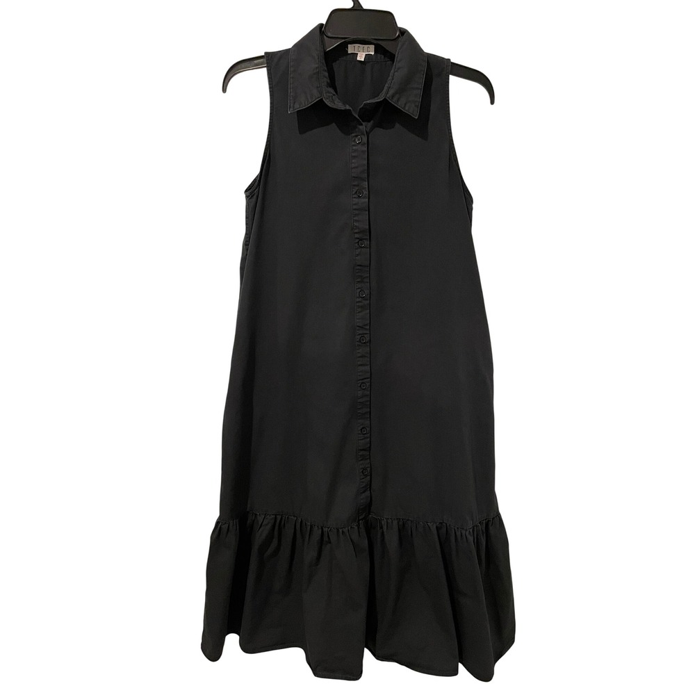 TCEC Black Sleeveless Drop Waist Flounce Midi‎ Shirt Dress Preppy Minimalist S